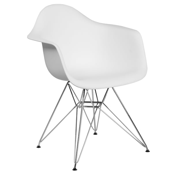 Flash Furniture Alonza Chair, White Seat, White Back, 24.5 W 25" L 31.25 H, Chrome, Polypropylene Seat - FH-132-CPP1-WH-GG