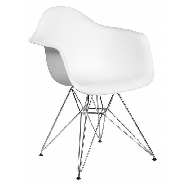 Flash Furniture Alonza Chair, White Seat, White Back, 24.5 W 25" L 31.25 H, Chrome, Polypropylene Seat - FH-132-CPP1-WH-GG