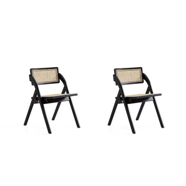 Manhattan Comfort Lambinet Folding Dining Chair in Black and Natural Cane, Set of 2 - DCCA07-BK