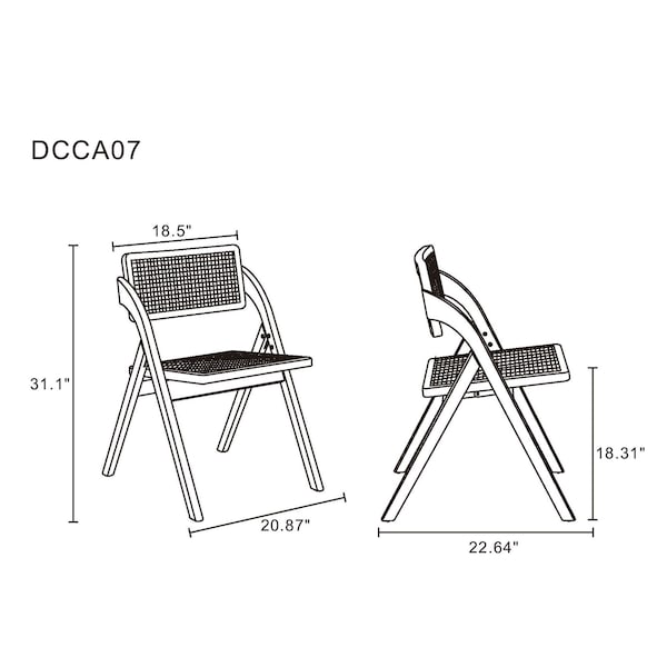Manhattan Comfort Lambinet Folding Dining Chair in Black and Natural Cane, Set of 2 - DCCA07-BK
