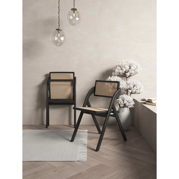 Manhattan Comfort Lambinet Folding Dining Chair in Black and Natural Cane, Set of 2 - DCCA07-BK