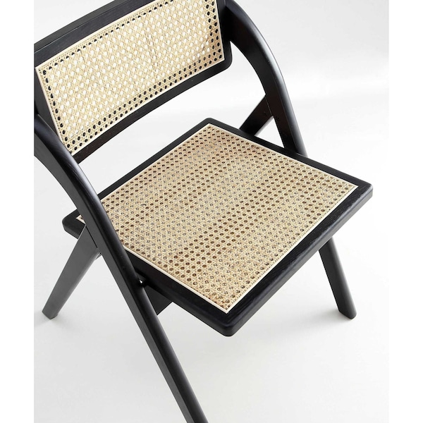 Manhattan Comfort Lambinet Folding Dining Chair in Black and Natural Cane, Set of 2 - DCCA07-BK