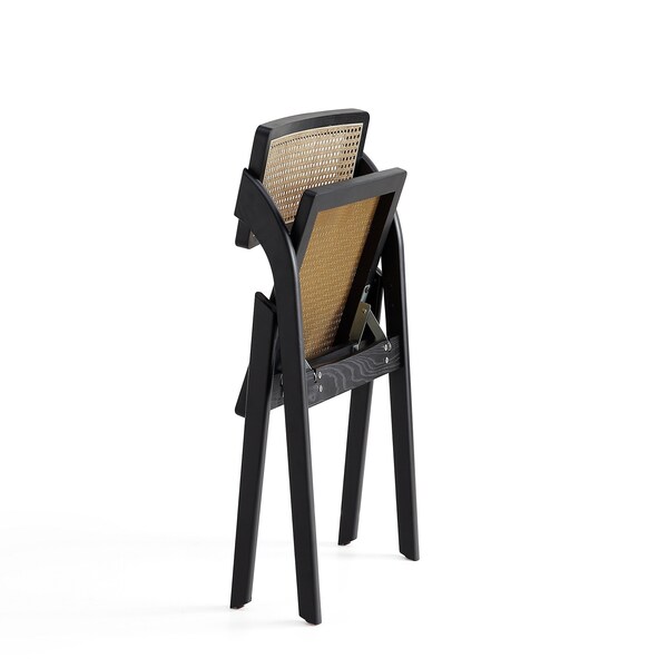 Manhattan Comfort Lambinet Folding Dining Chair in Black and Natural Cane, Set of 2 - DCCA07-BK