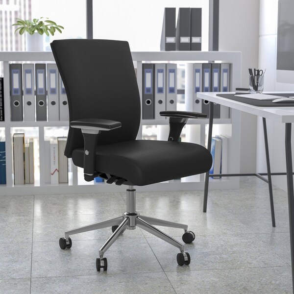 Flash Furniture Office Chair, Adjustable Arms with Inward/Outward Pivot Pads, Leather, Black LeatherSoft - GO-WY-85-7-GG