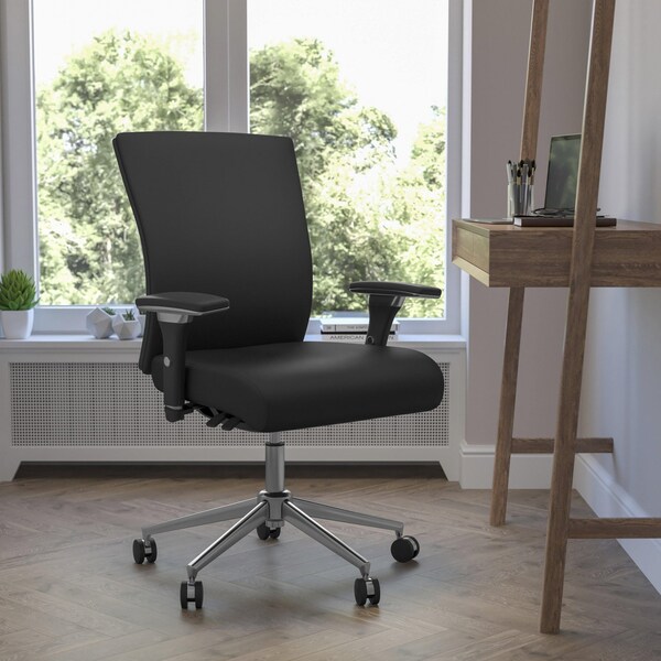 Flash Furniture Office Chair, Adjustable Arms with Inward/Outward Pivot Pads, Leather, Black LeatherSoft - GO-WY-85-7-GG