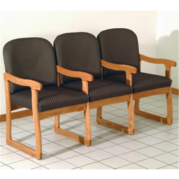 Wooden Mallet Prairie Three Seat Chair with Center Arms in Medium Oak - Arch Slate - DW7-3MOAS