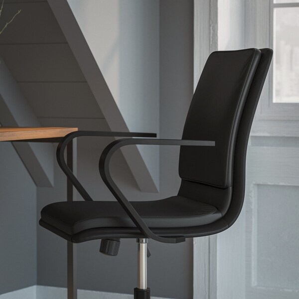 Flash Furniture Black LeatherSoft Office Chair with Black Arms - GO-21111B-BK-BK-GG