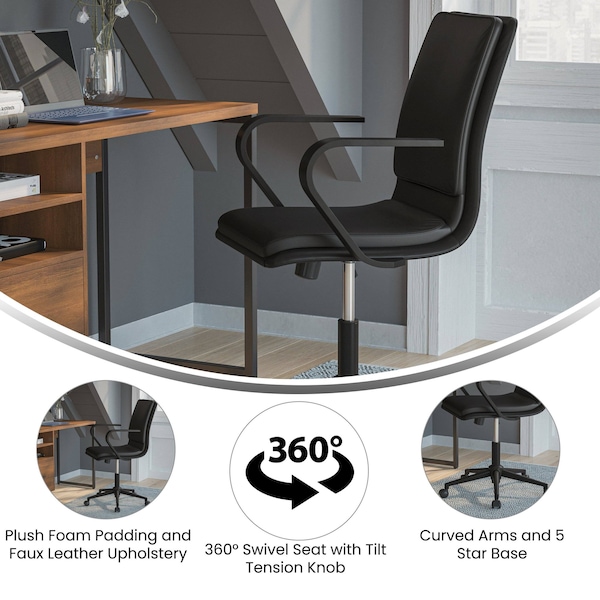 Flash Furniture Black LeatherSoft Office Chair with Black Arms - GO-21111B-BK-BK-GG