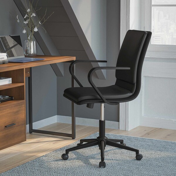 Flash Furniture Black LeatherSoft Office Chair with Black Arms - GO-21111B-BK-BK-GG