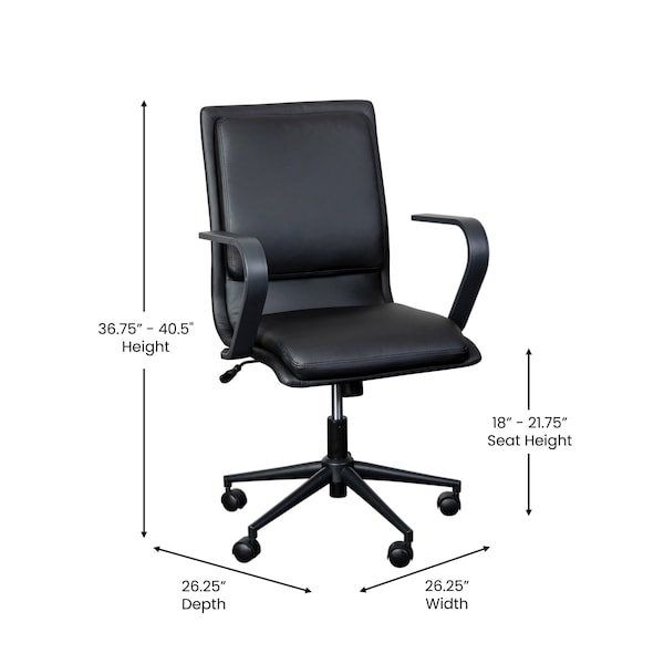 Flash Furniture Black LeatherSoft Office Chair with Black Arms - GO-21111B-BK-BK-GG