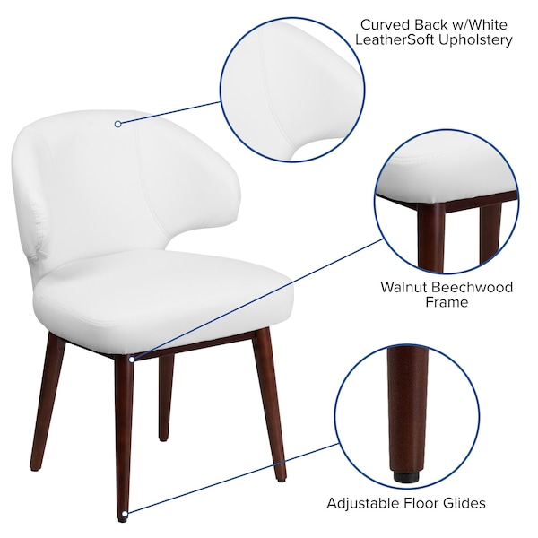 Flash Furniture Contemporary Side Reception Chair, White Back, 23-1/2 in W 24" L 33-3/4" H, Leather Seat - BT-2-WH-GG