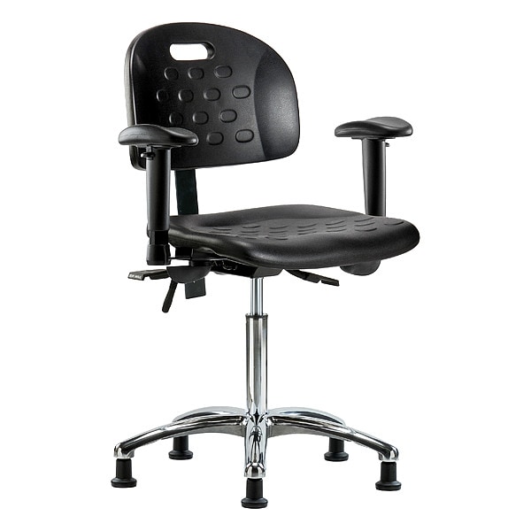 Zoro Select Medium Bench Chair Ergonomic Chair, Adjustable Arms, 20-1/2" to 28" Height, Polyurethane, Black - BR-HPMBCH-CR-T0-A1-NF-RG-BLK