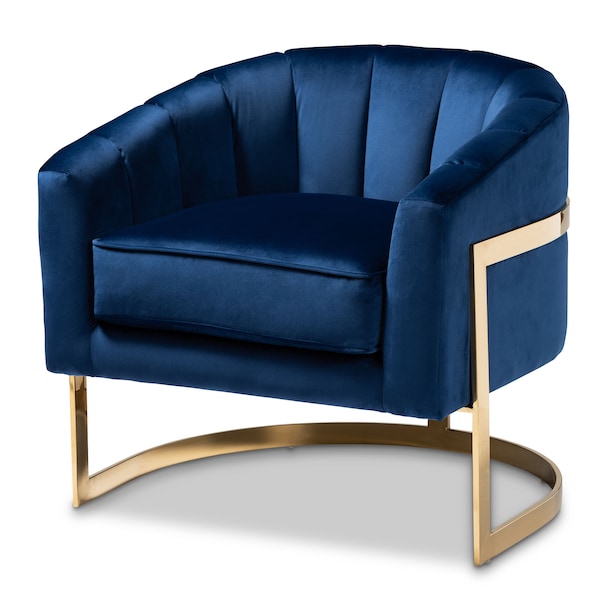Baxton Studio Tomasso Blue Velvet Upholstered Gold-Finished Lounge Chair - 152-9264