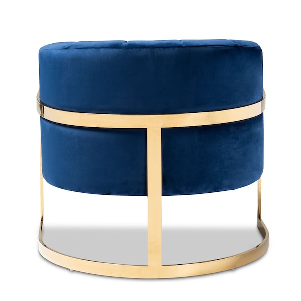Baxton Studio Tomasso Blue Velvet Upholstered Gold-Finished Lounge Chair - 152-9264