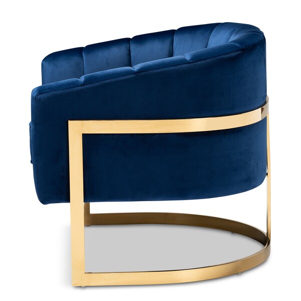 Baxton Studio Tomasso Blue Velvet Upholstered Gold-Finished Lounge Chair - 152-9264