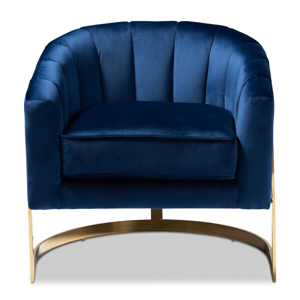 Baxton Studio Tomasso Blue Velvet Upholstered Gold-Finished Lounge Chair - 152-9264