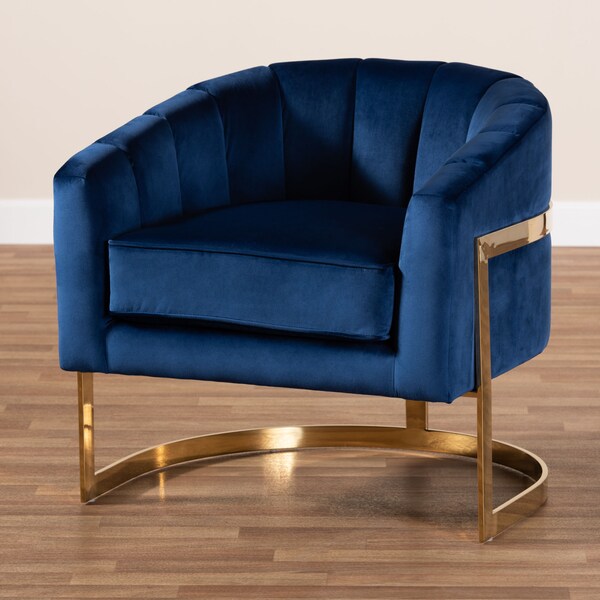 Baxton Studio Tomasso Blue Velvet Upholstered Gold-Finished Lounge Chair - 152-9264