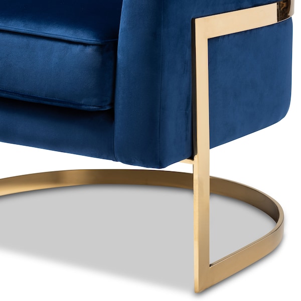 Baxton Studio Tomasso Blue Velvet Upholstered Gold-Finished Lounge Chair - 152-9264