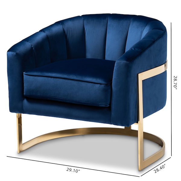 Baxton Studio Tomasso Blue Velvet Upholstered Gold-Finished Lounge Chair - 152-9264