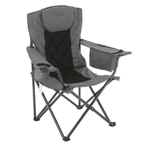 Arrowhead Outdoor Portable Folding Camping Quad Chair with 6-Can Armrest Cooler, Granite Gray - KKS0316U