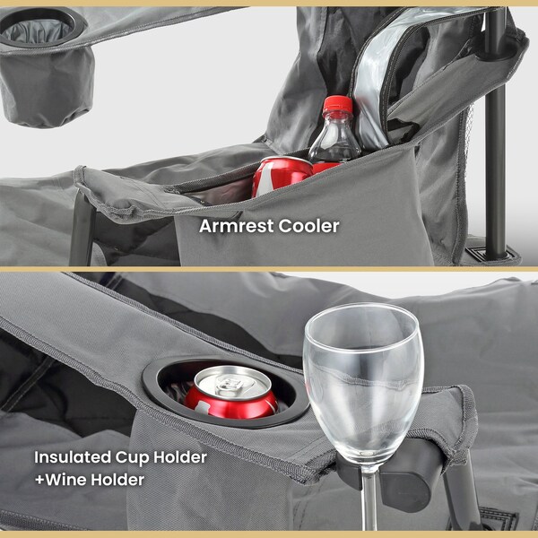 Arrowhead Outdoor Portable Folding Camping Quad Chair with 6-Can Armrest Cooler, Granite Gray - KKS0316U
