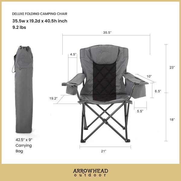 Arrowhead Outdoor Portable Folding Camping Quad Chair with 6-Can Armrest Cooler, Granite Gray - KKS0316U