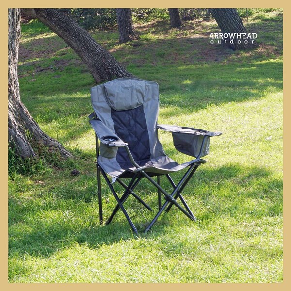 Arrowhead Outdoor Portable Folding Camping Quad Chair with 6-Can Armrest Cooler, Granite Gray - KKS0316U