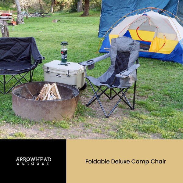 Arrowhead Outdoor Portable Folding Camping Quad Chair with 6-Can Armrest Cooler, Granite Gray - KKS0316U
