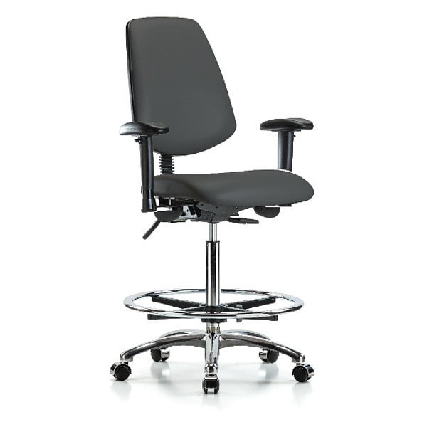 Blue Ridge Ergonomics High Bench Chair Adjustable Arms, 26" to 35-1/2" Height, Vinyl, Charcoal - BR-VHBCH-MB-CR-T0-A1-CF-CC-8605