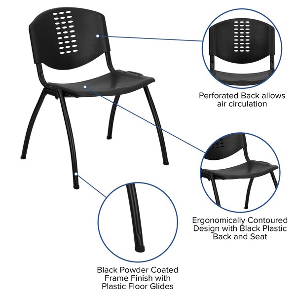 Flash Furniture Stack Chair, Plastic, Black - RUT-NF01A-BK-GG