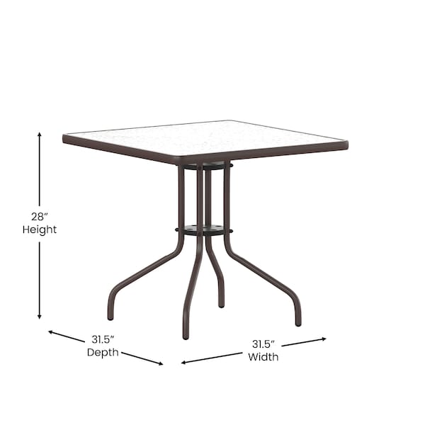 Flash Furniture Lila 31.5in Square Glass Top Metal Table with 4 Bronze Aluminum Slat Stack Chairs - TLH-0732SQ-017CBZ4-GG