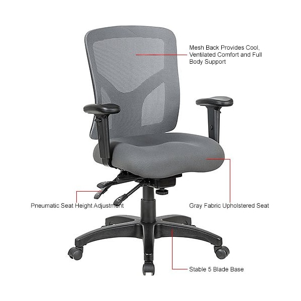 Global Industrial Mesh Back Multifunctional Chair, Gray Seat w/ Gray Mesh - 695943GY