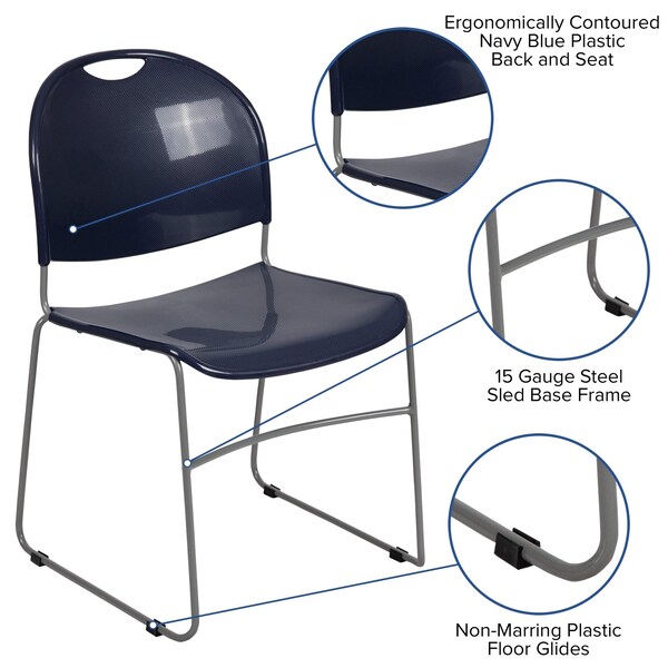 Flash Furniture Navy Plastic Stack Chair - RUT-188-NY-GG