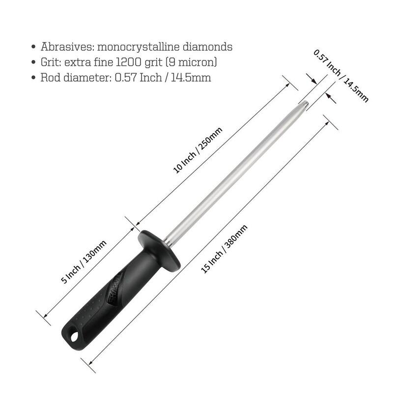 Sharpal Diamond Solid Sharpening Steel Knife Blade Sharpener Honing Rod Professional Kitchen Chef Stick Safet & Easy to Use - 119N