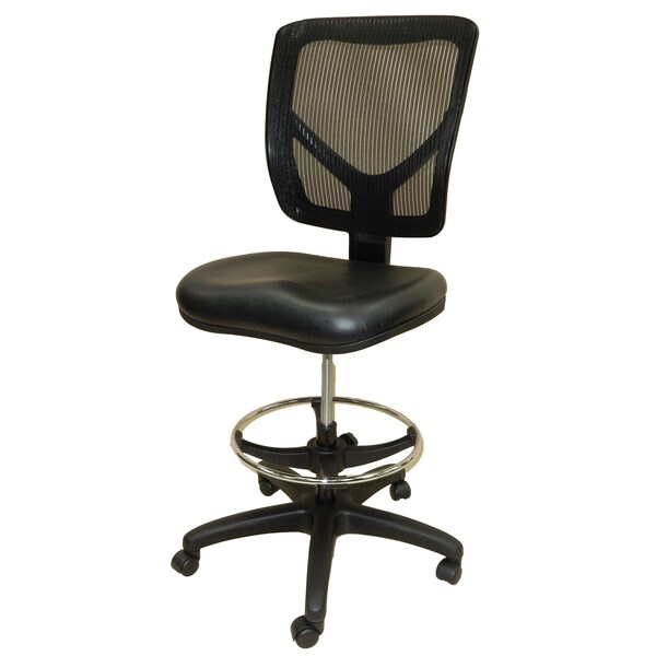 Shopsol Workbench Drafting Chair Vinyl Seat Mesh Backrest 20 in to 30 in Seat Height Adj. 300 lbs. Seat Cap - 1010817