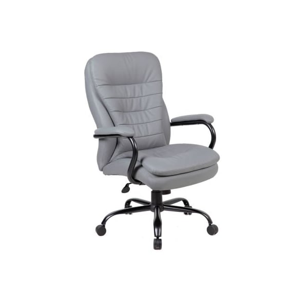 Boss Office Products Boss Big and Tall Office Chair with Arms and Pillow Top - Vinyl - High Back - Gray - B991-GY