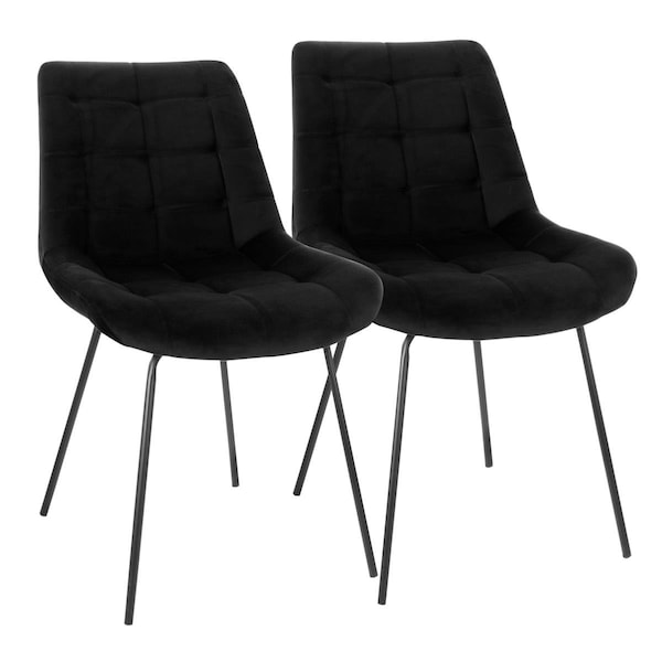 Elama Tufted Chair in Black with Metal Legs - 2 Piece - ELM-799-18-BLACK