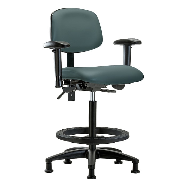 Zoro Select High Bench Chair Ergonomic Chair, Adjustable Arms, 25" to 34-1/2" Height, Vinyl, Colonial Blue - BR-VHBCH-RG-T0-A1-BF-RG-8546