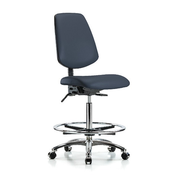 Blue Ridge Ergonomics High Bench Chair No Arms, 26" to 35-1/2" Height, Vinyl, Imperial Blue - BR-VHBCH-MB-CR-T1-A0-CF-CC-8582