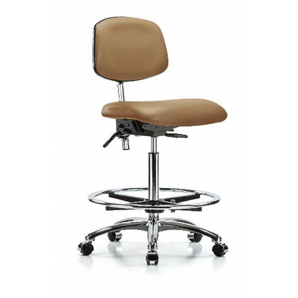 Blue Ridge Ergonomics Clean Room Chair Hi Ben Chair, Vin, Chr, CF, Cast, Taupe, CL100, No Arms, 26" to 35-1/2" Height, Vinyl - BR-NCR-VHBCH-CR-T0-A0-CF-CC-8584