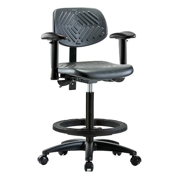Zoro Select High Bench Chair Ergonomic Chair, Adjustable Arms, 23-1/4" to 33-1/4" Height, Polyurethane, Black - BR-PHBCH-RG-T0-A1-BF-RC-BLK