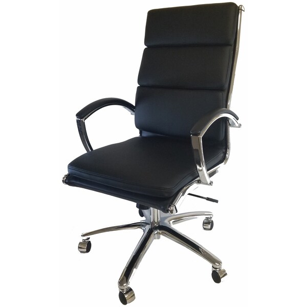 We'Re It Liberty Series Modern Ribbed High-Back Upholstered Executive Chair in Black Vinyl with Chrome Frame - OFD6300-MBLK