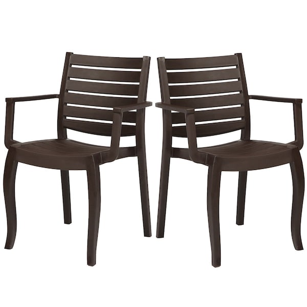 Rainbow Outdoor Zeus Set of 2 Stackable Armchair-Brown - RBO-ZEUSWD-BRW-AC-SET2