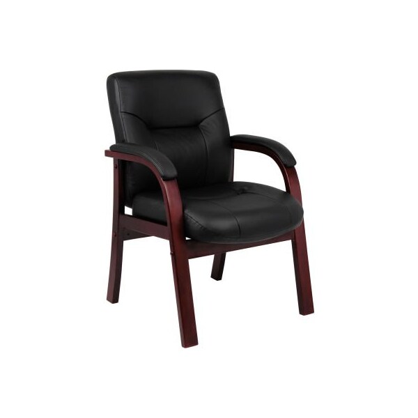 Boss Office Products Boss Reception Guest Chair with Arms - Leather - Black - B8909