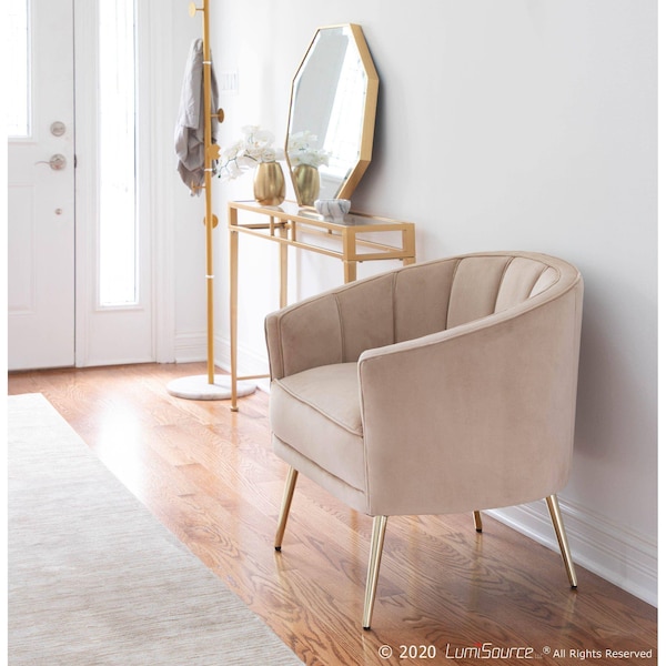 Lumisource Tania Accent Chair in Gold Metal and Champagne Velvet - CHR-TANIA AU+CHMP