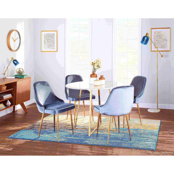 Lumisource Marcel Dining Chair with Gold Frame and Blue Velvet Fabric, PK 2 - DC-MARCL AU+BU2