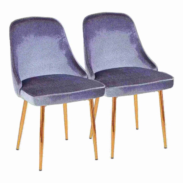 Lumisource Marcel Dining Chair with Gold Frame and Blue Velvet Fabric, PK 2 - DC-MARCL AU+BU2