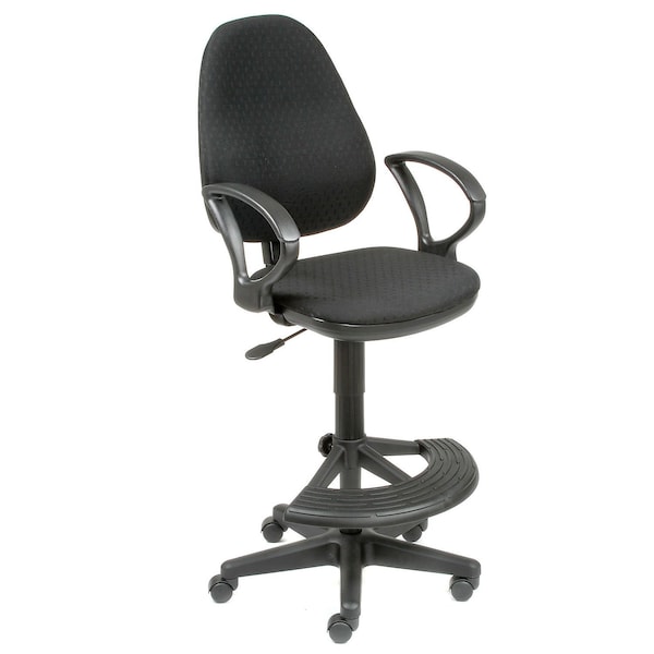 Interion By Global Industrial Interion Ergo Work Stool, Fabric, 180 Degree Footrest, Black - 506779BK