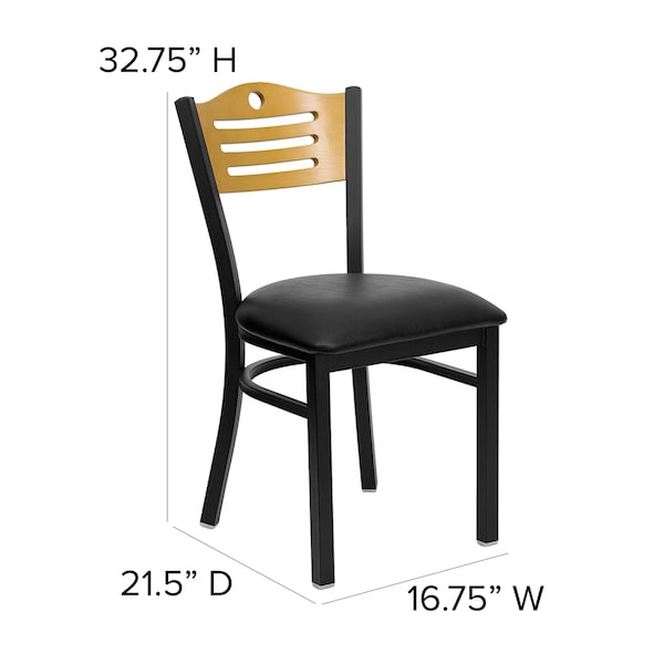 Flash Furniture Hercules Restaurant Chair, 16-3/4 in W 21-1/2" L 32-3/4" H, Vinyl Seat - XU-DG-6G7B-SLAT-BLKV-GG