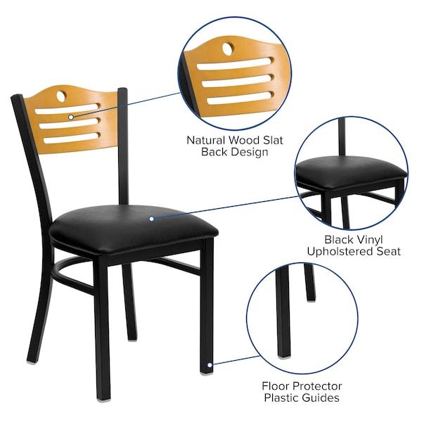 Flash Furniture Hercules Restaurant Chair, 16-3/4 in W 21-1/2" L 32-3/4" H, Vinyl Seat - XU-DG-6G7B-SLAT-BLKV-GG